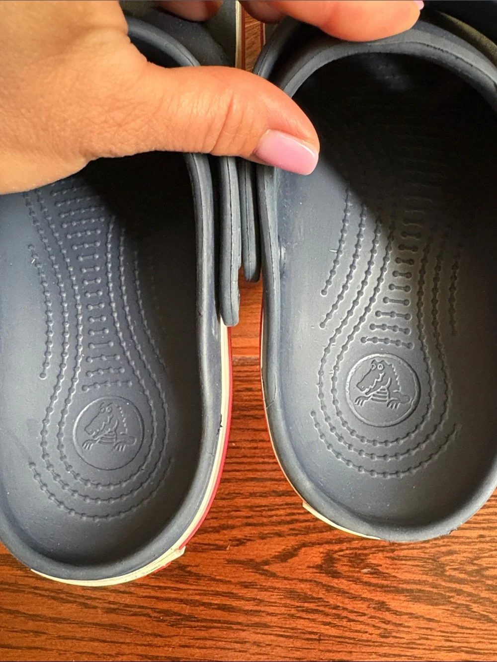 CROCS Kids Navy Clogs with Red and White Trim